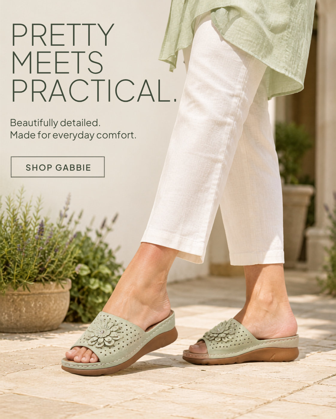 Gabbie Green Flower Rosette Comfort Sandals