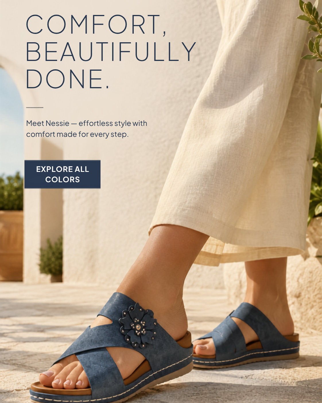 Women's Nessie Blue Flower Comfort Sandals